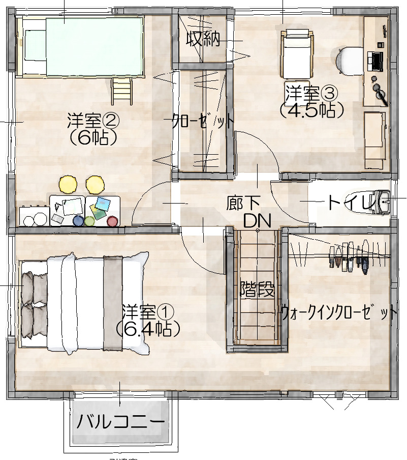 戸建賃貸ハイパーウッドタイプ16 2F間取り